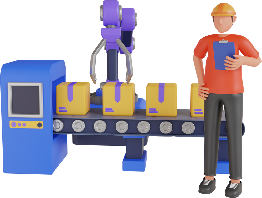 robot arm production line factory 3d illustration