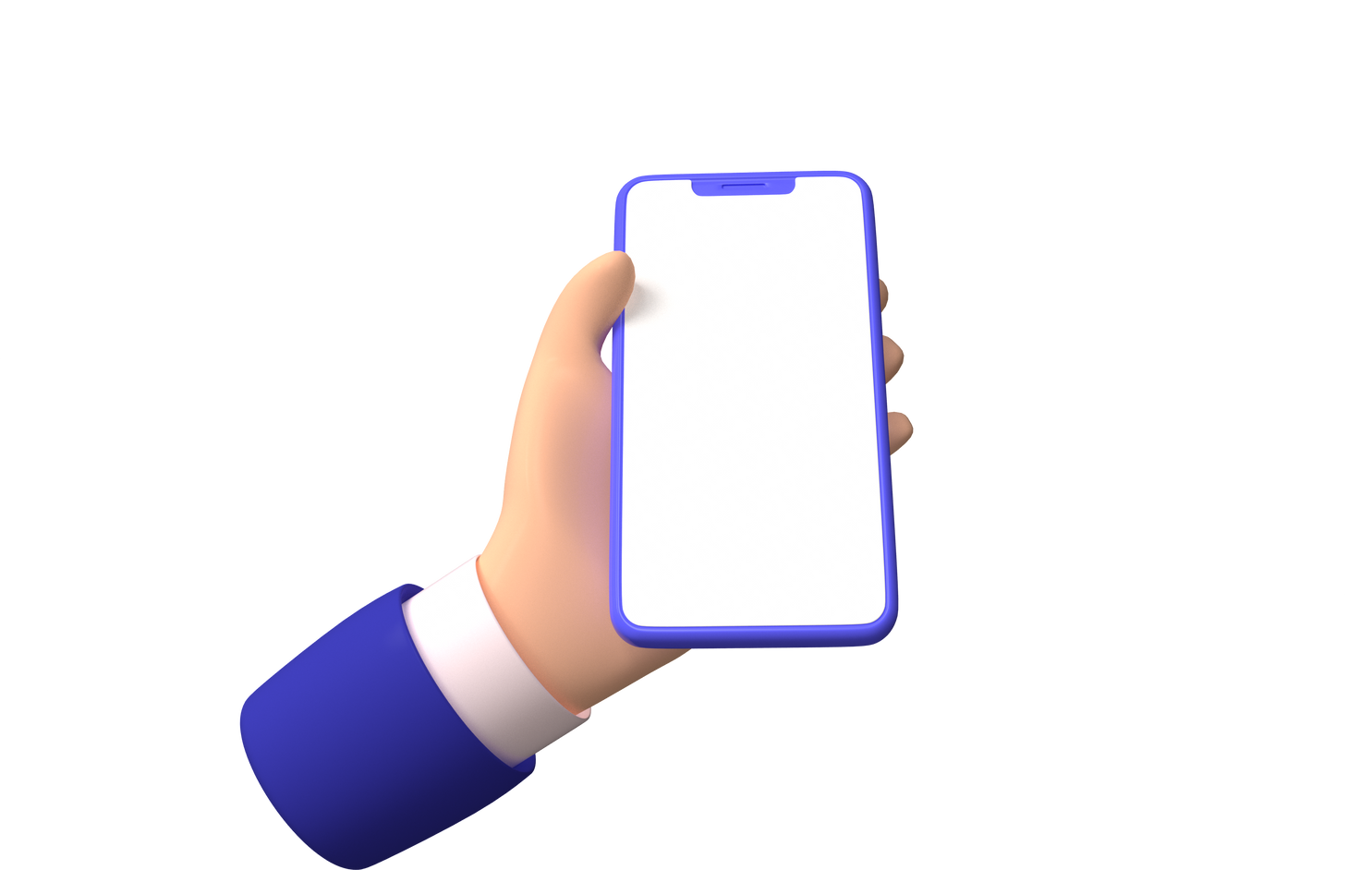 3D Cartoon hand holding smartphone isolated